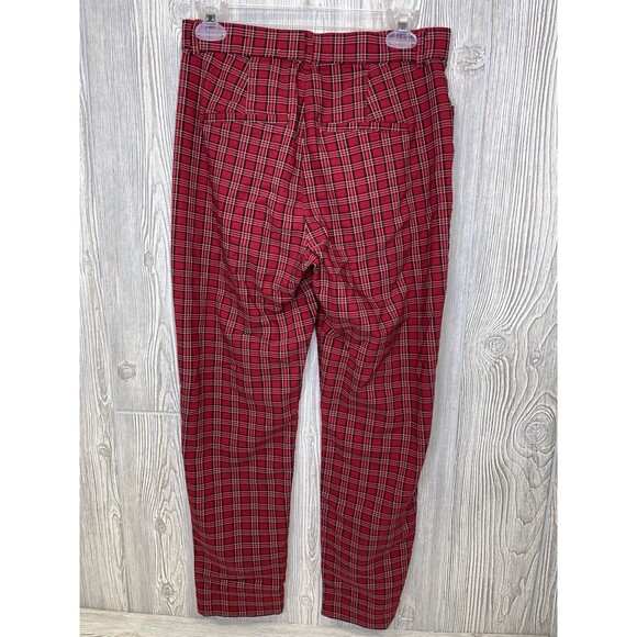 Hollister Ultra High-Rise Red Plaid Pants Juniors Size Medium Stretch - Picture 3 of 12